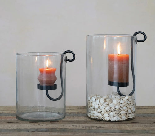 Glass Hurricane and Candle Holder