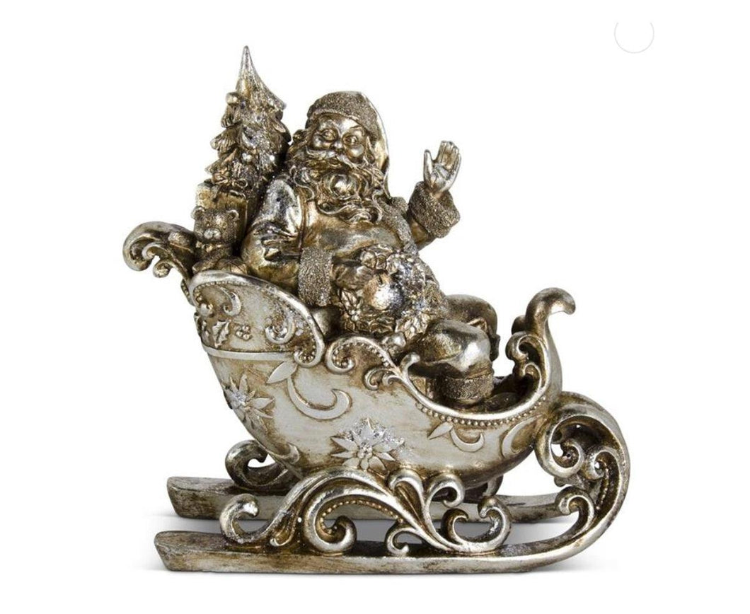 Antique Silver Santa in Sleigh