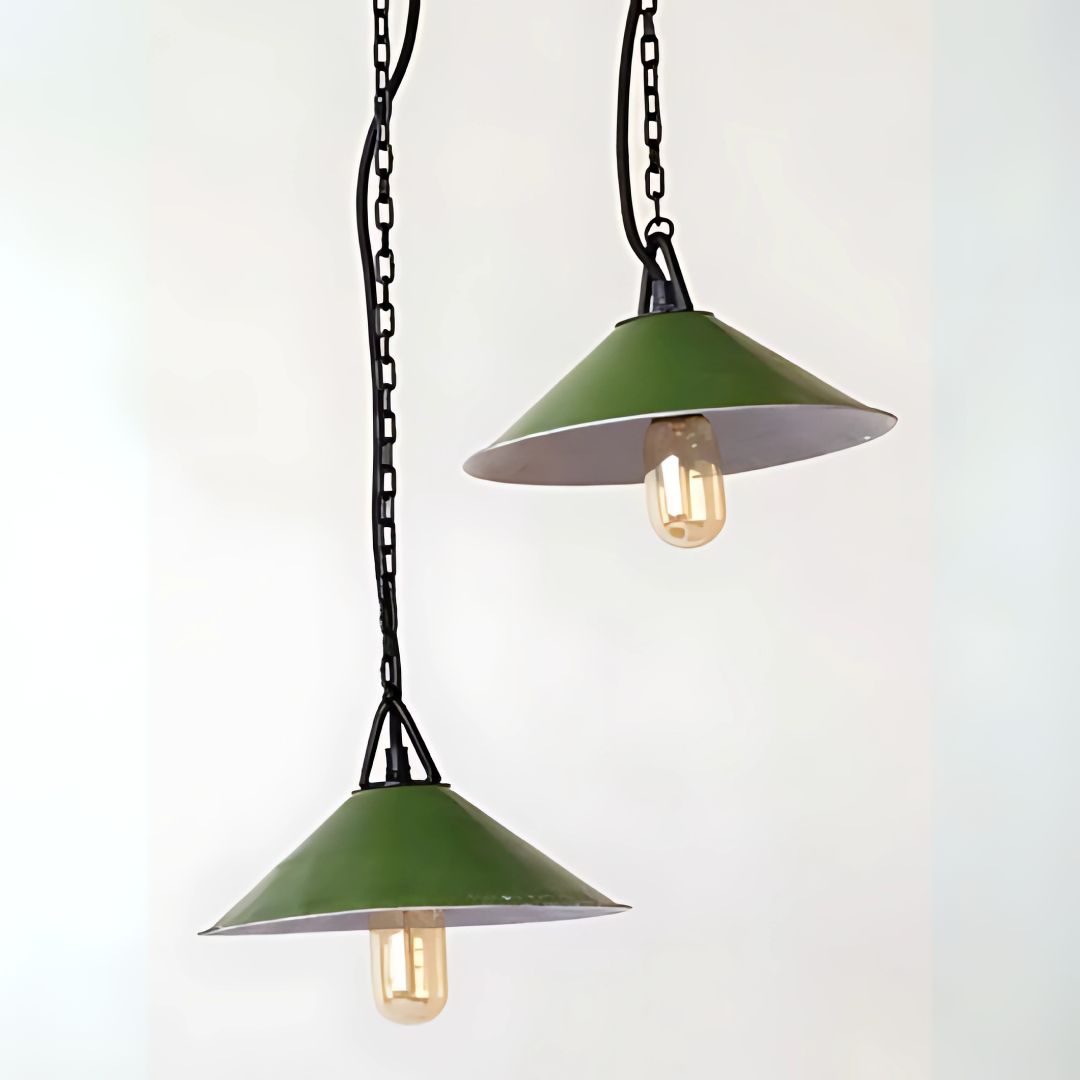 Green Metal Pendant Light - With 6' chain & cord