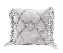 Grey Tufted Pillow with Fringe