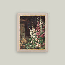 Hollyhock Field Framed Antique Art pic 1