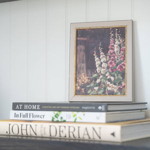 Hollyhock Field Framed Antique Art pic 