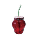 Strawberry Glass W/ lid & Straw