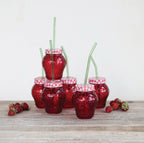Strawberry Glass W/ lid & Straw