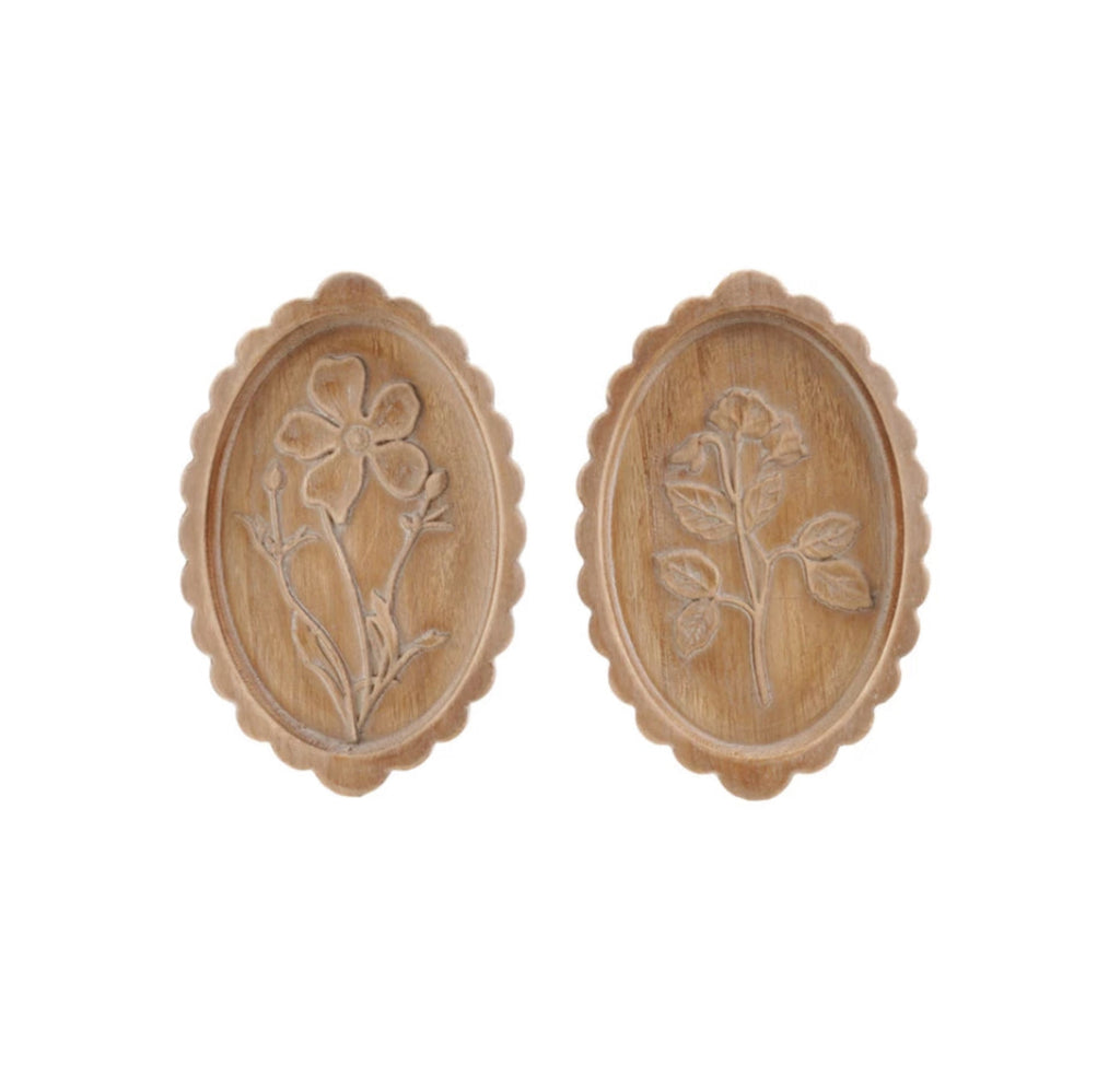 Wood Scalloped Decor W/ Laser Etched Botanical