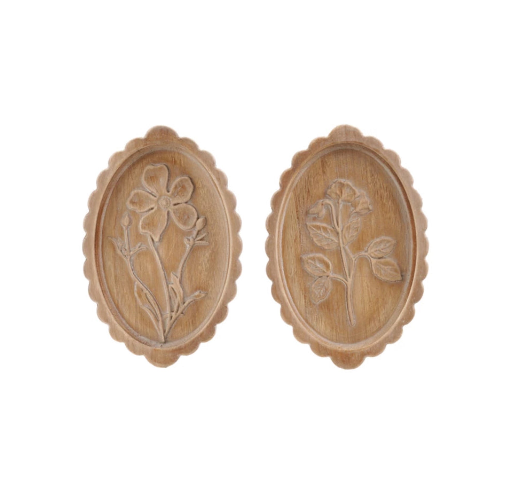 Wood Scalloped Decor W/ Laser Etched Botanical