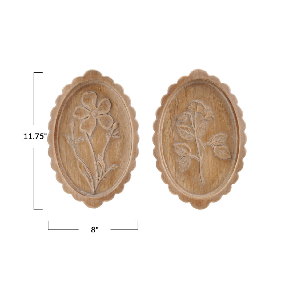 Wood Scalloped Decor W/ Laser Etched Botanical
