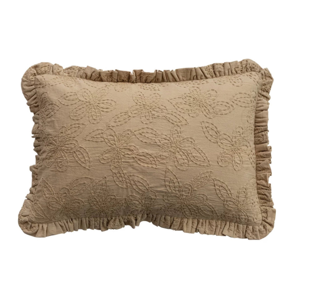 Embroidered Kantha Stitch Lumbar Pillow