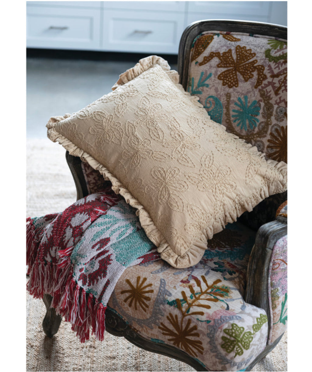 Embroidered Kantha Stitch Lumbar Pillow