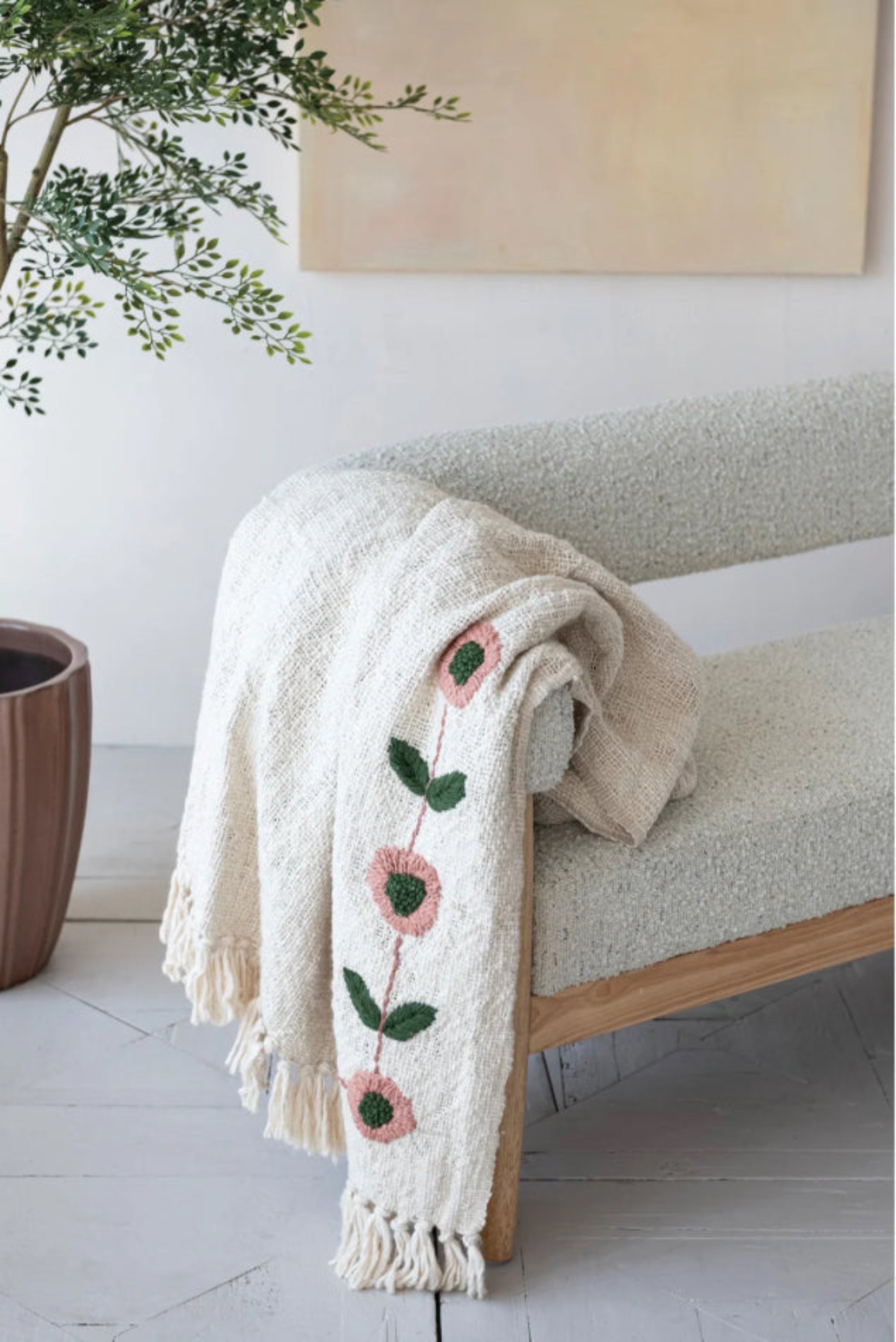 Hand Embroidered Cotton Throw