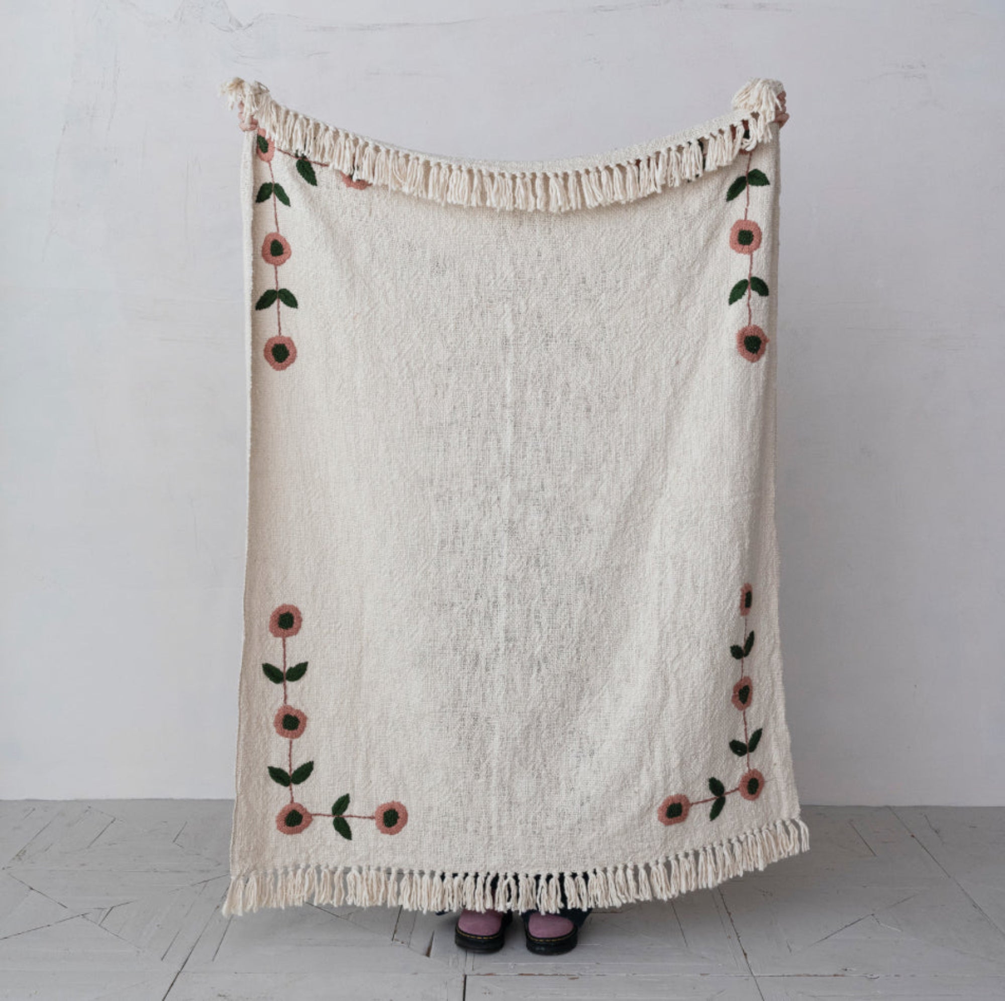 Hand Embroidered Cotton Throw
