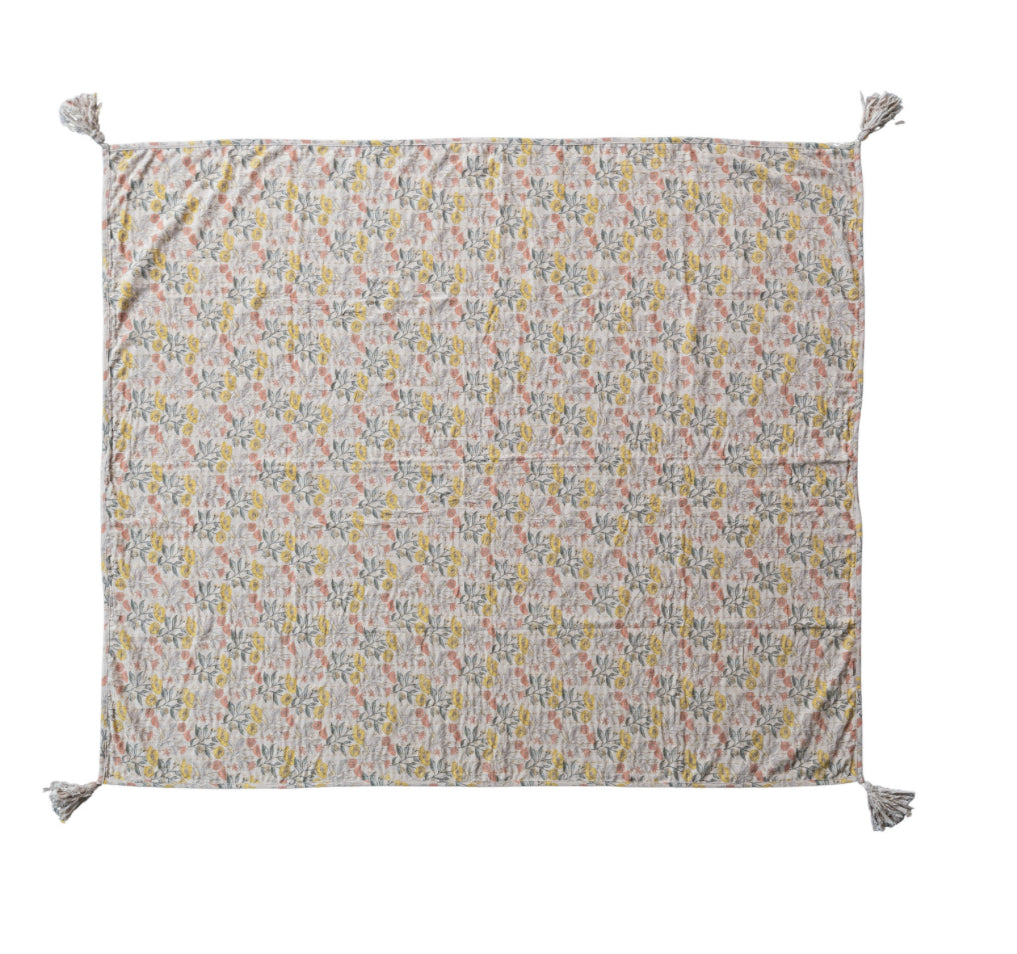 Chambray Print Throw W/ Tassels