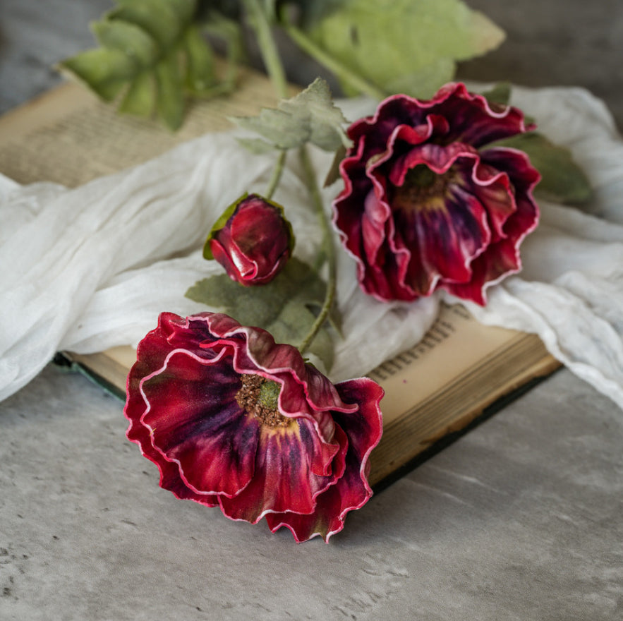 27" Wine Poppy Spray