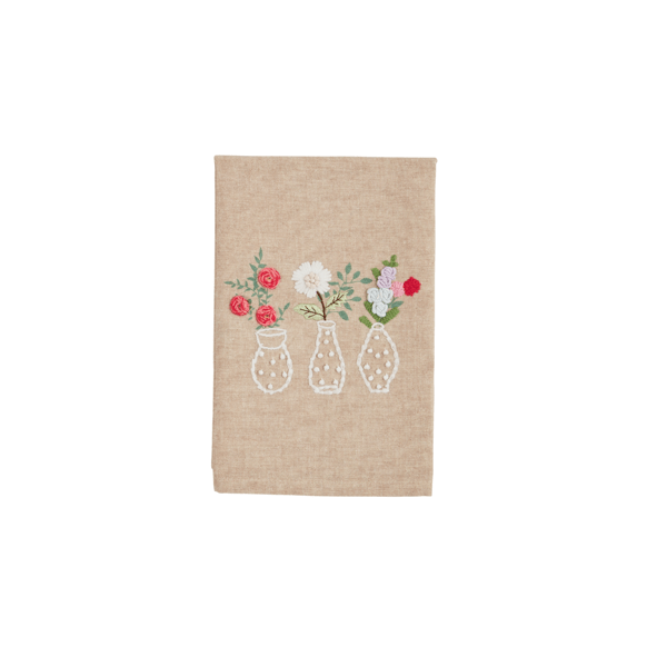 Three Vase Flower Embroidery Towel