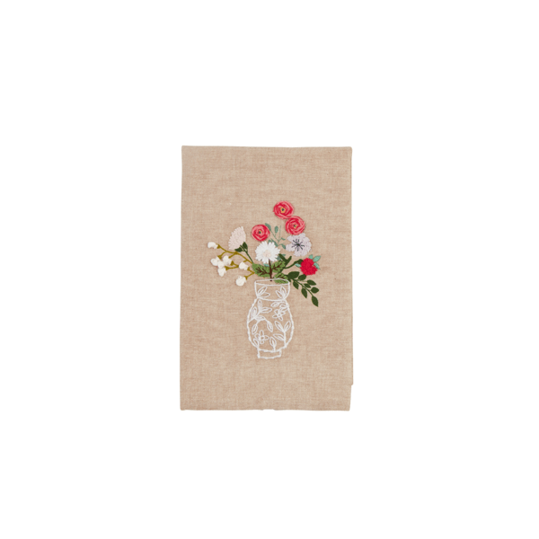Vase in Flower Embroidery Towel