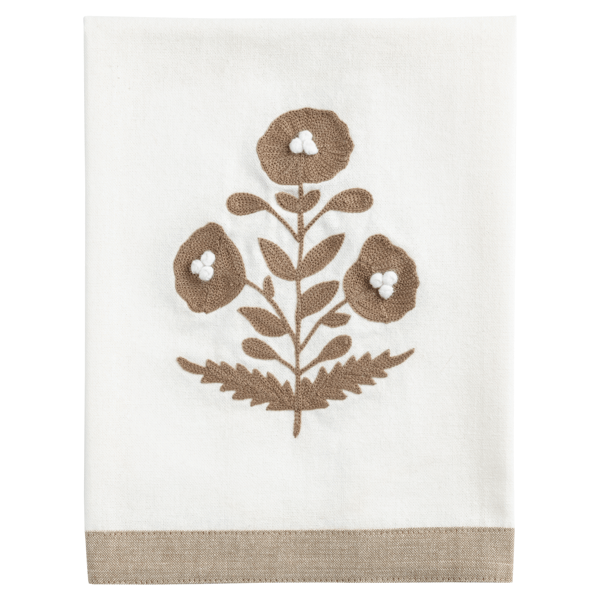 Cream Embroidered Tea Towel
