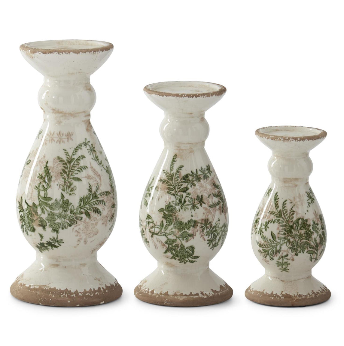 Med Green & Cream Candleholder