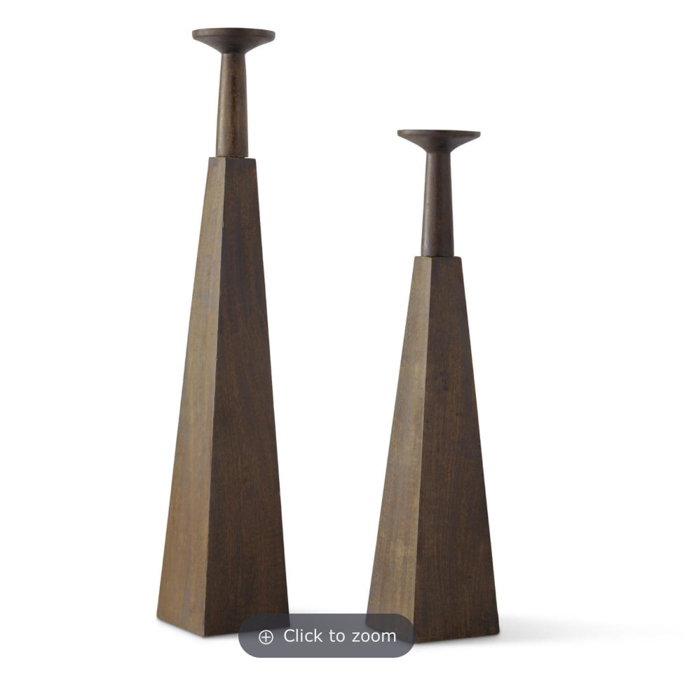 Sm Wood Pyramid Candleholders