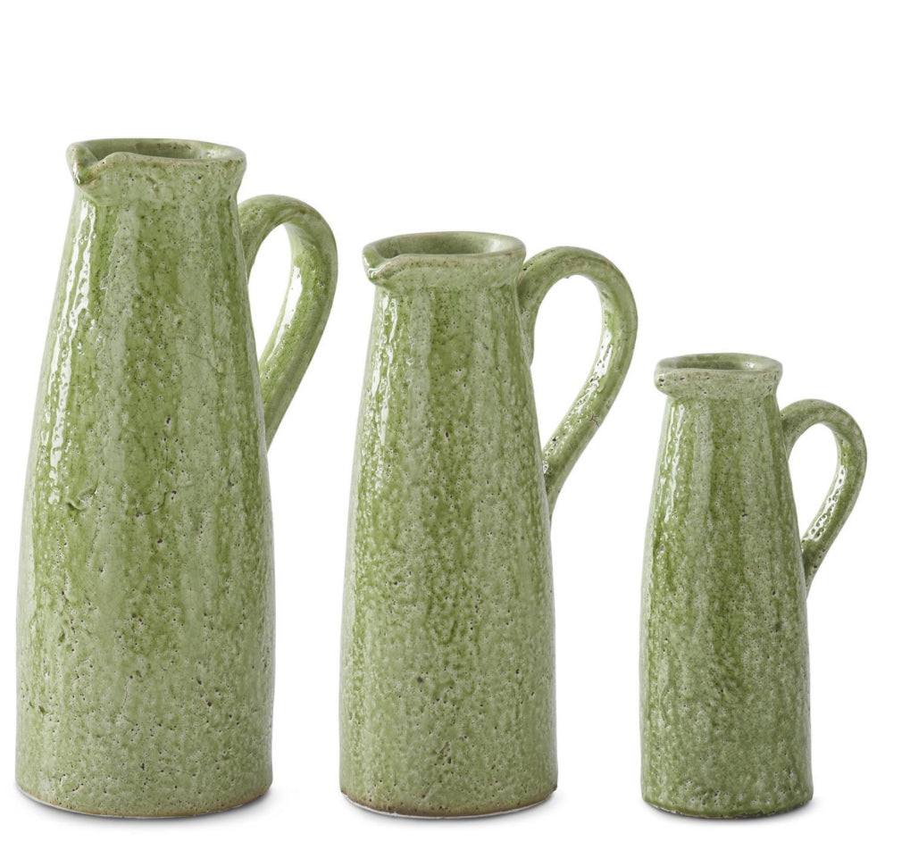Lg Green Ceramic Crackle Pitchers