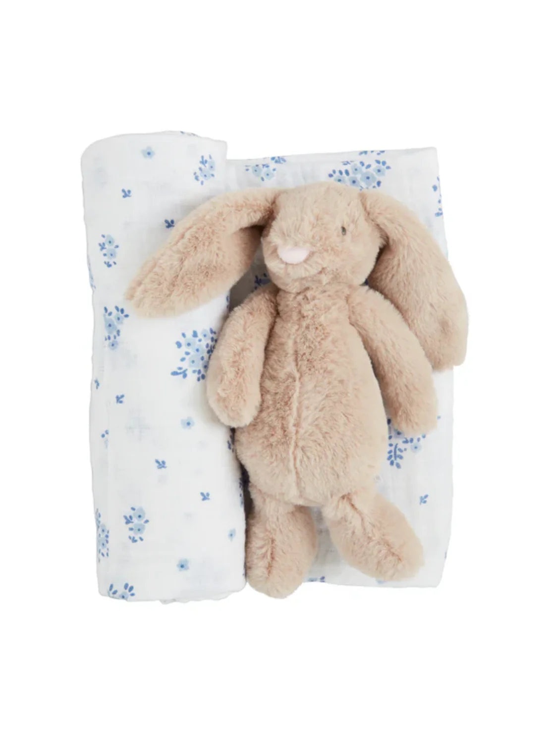 Blue Floral Swaddle and Rattle