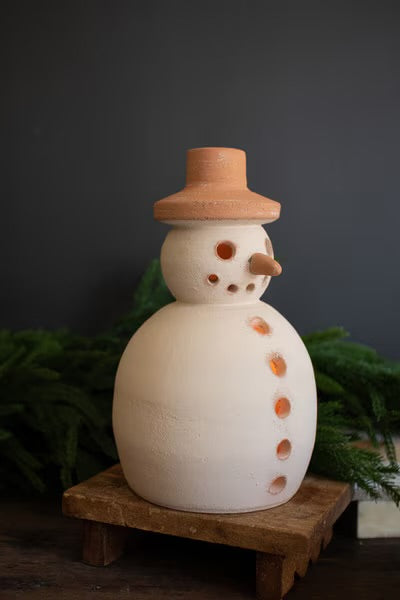 Ivory And Terracotta Snowman Luminary