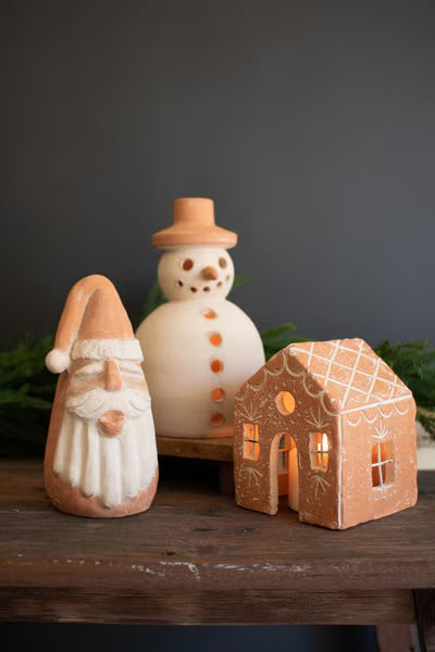 Ivory And Terracotta Snowman Luminary