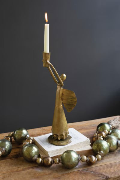 Gold Metal Xmas Angel Taper Candle