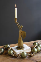 Gold Metal Xmas Angel Taper Candle