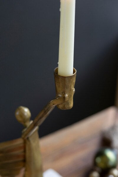 Gold Metal Xmas Angel Taper Candle