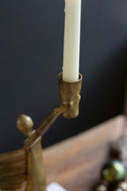 Gold Metal Xmas Angel Taper Candle