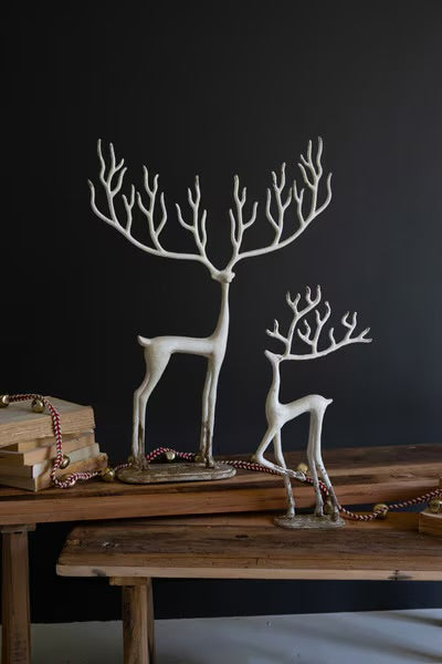 S/2 White Cast Iron Deer