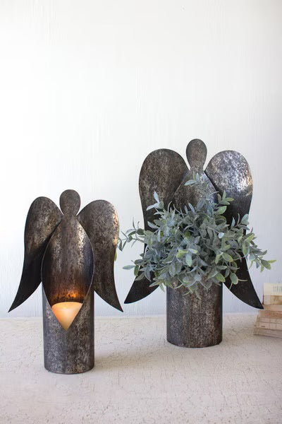 S/2 Rustic Metal Angel Candle Holder