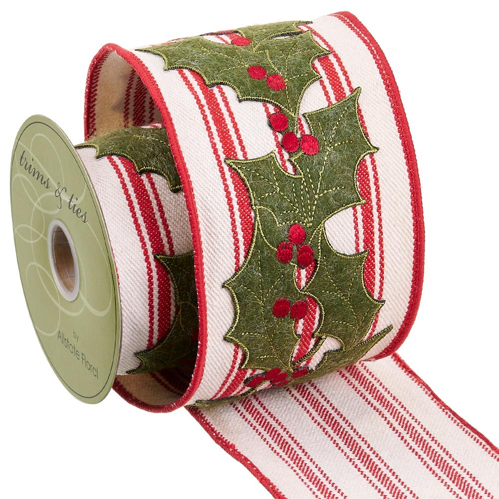 4" Holly Stripe Ribbon 5YD