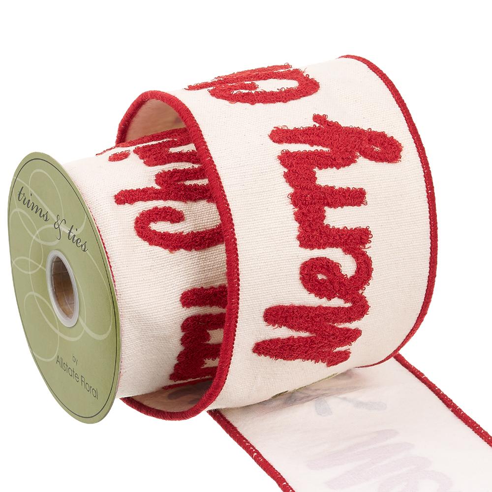 4" Merry Xmas Holly Ribbon 5YD