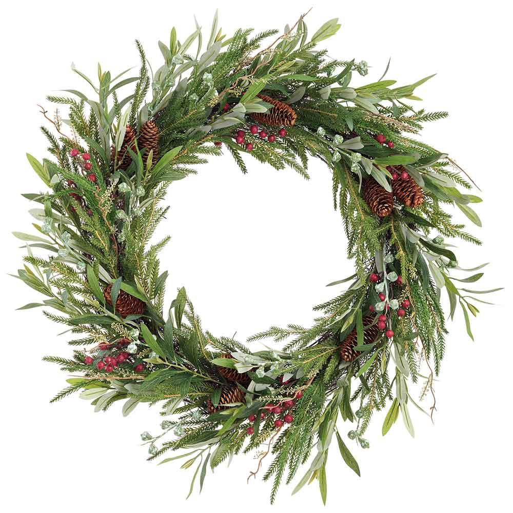 32" Pinecone Berry & Euc. Wreath