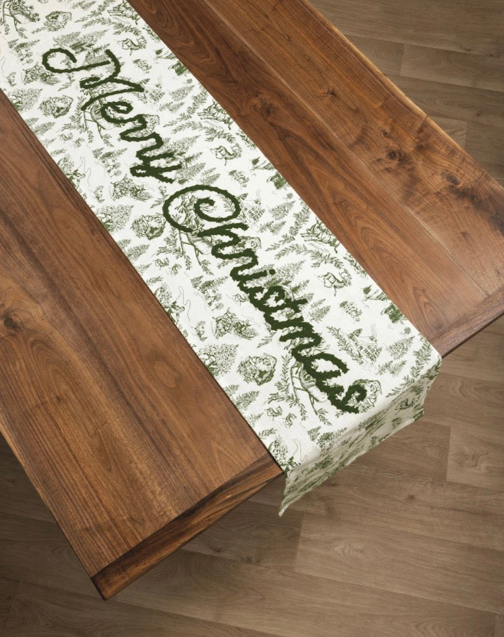 Green Toile Table Runner