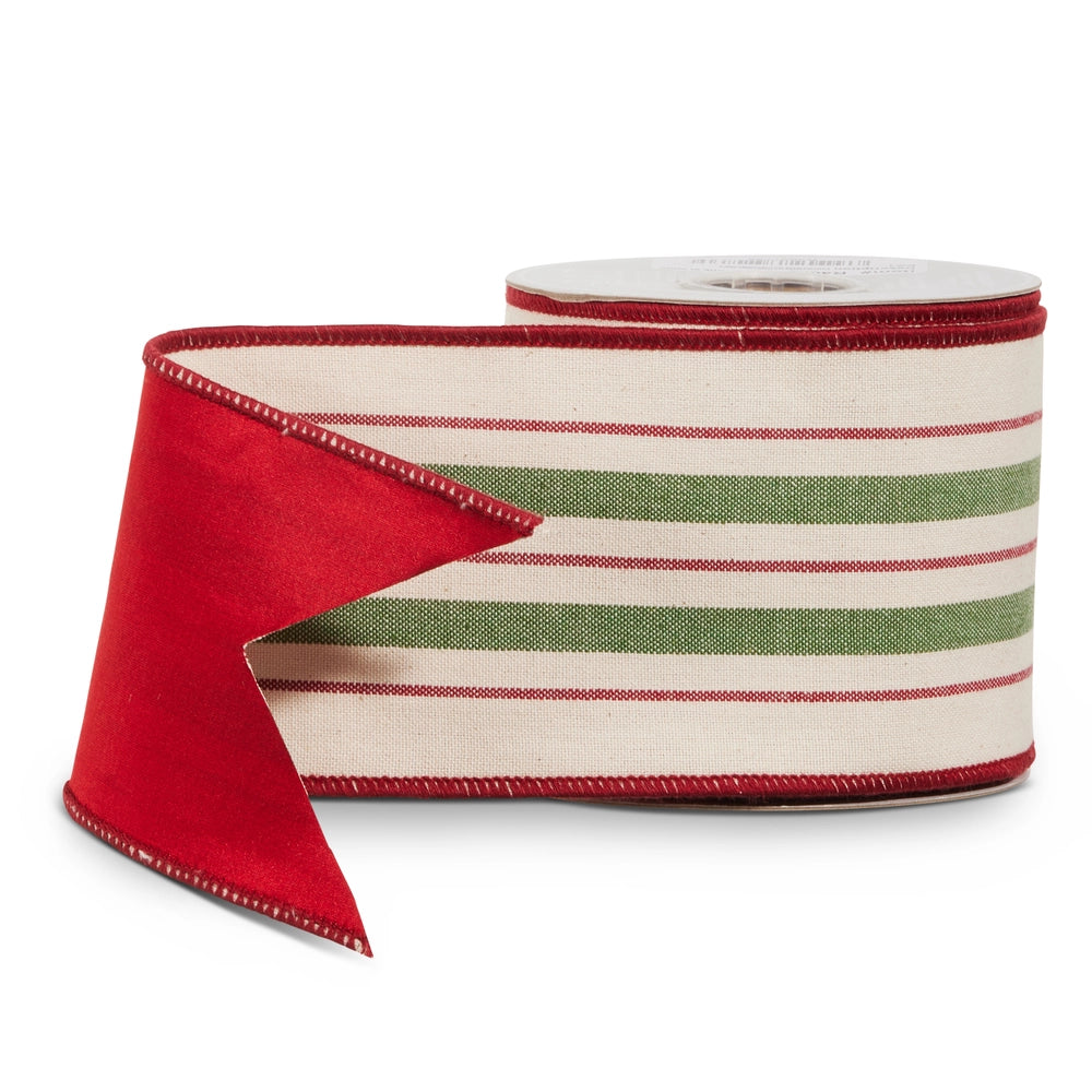 Green & Red Striped Ribbon 4x10yrds