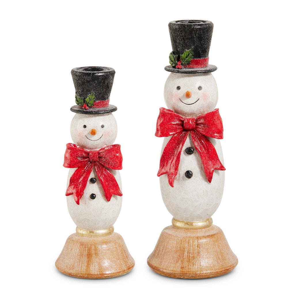 Snowman W/Bows Candle Sticks S/2