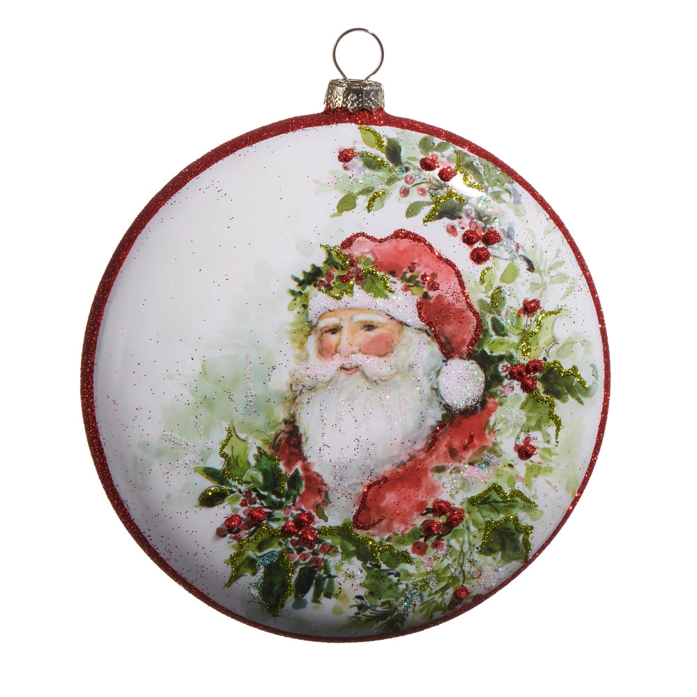 5" Watercolor Holiday Santa Disk Orn