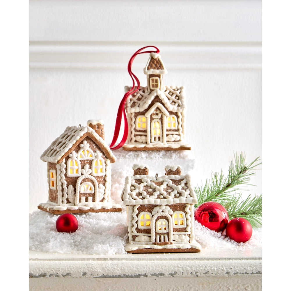 4.25" Lighted Gingerbread House orn.