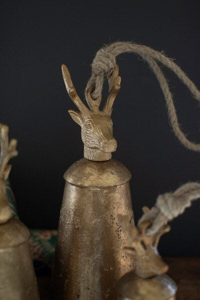 Antique Gold Bells W/ Deer Finials