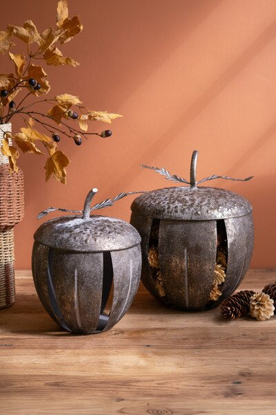 S/2 Rustic Metal Acorn Containers