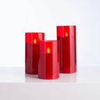 S/3 Red Glass Pillar Candle