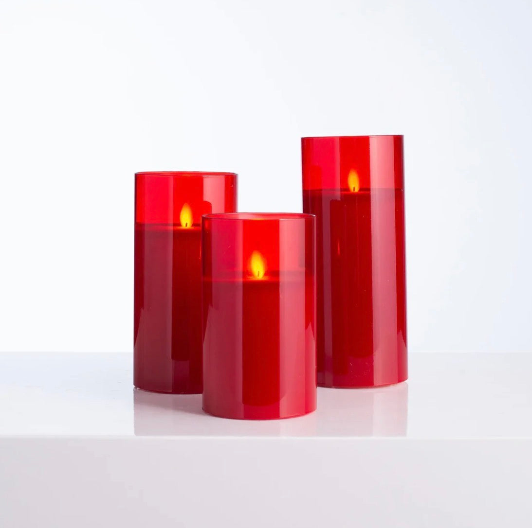 S/3 Red Glass Pillar Candle
