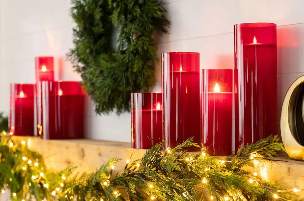 S/3 Red Glass Pillar Candle