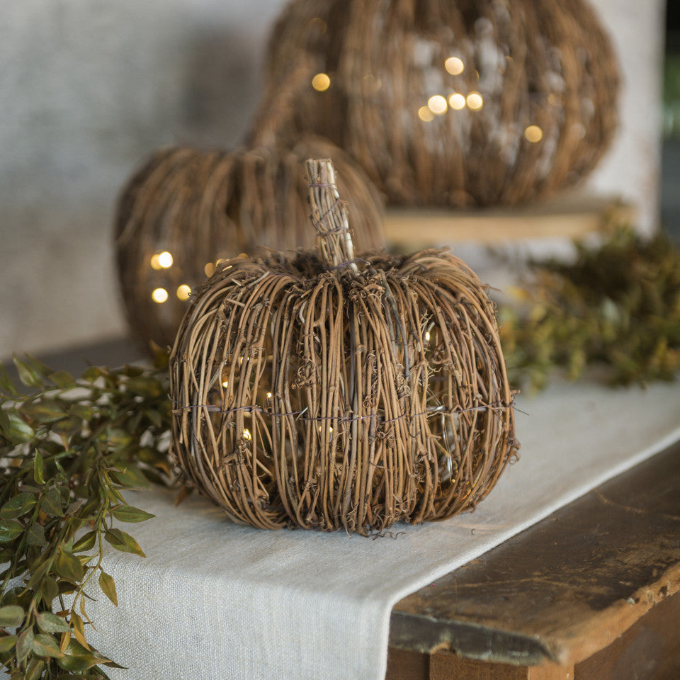 7.5" Lighted Rattan Pumpkin