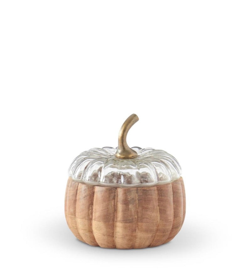 Sm Wood Pumpkin Container w/ Lid