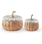 Sm Wood Pumpkin Container w/ Lid