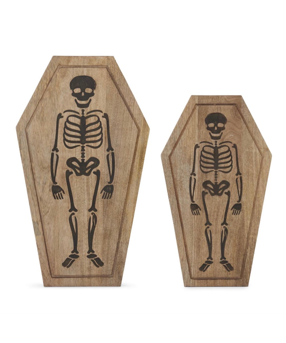 Sm Wood Coffin Skeleton Board
