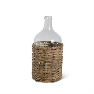 Lg Clear Glass Bottles in Rattan